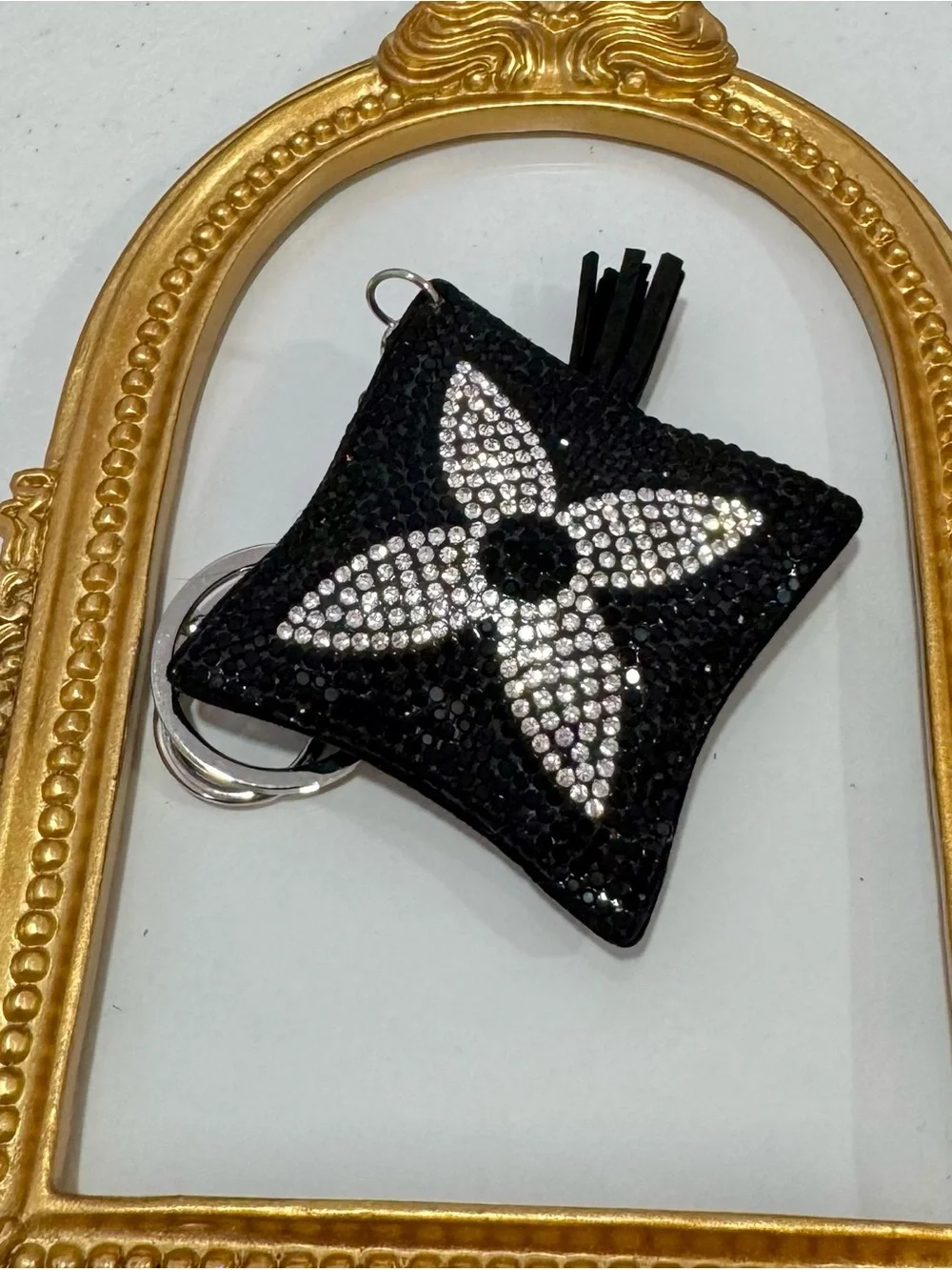 New Black/Silver Flower Motif Keychain/Bag Charm